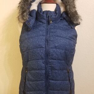 Puffer Vest with Faux Fur Hood